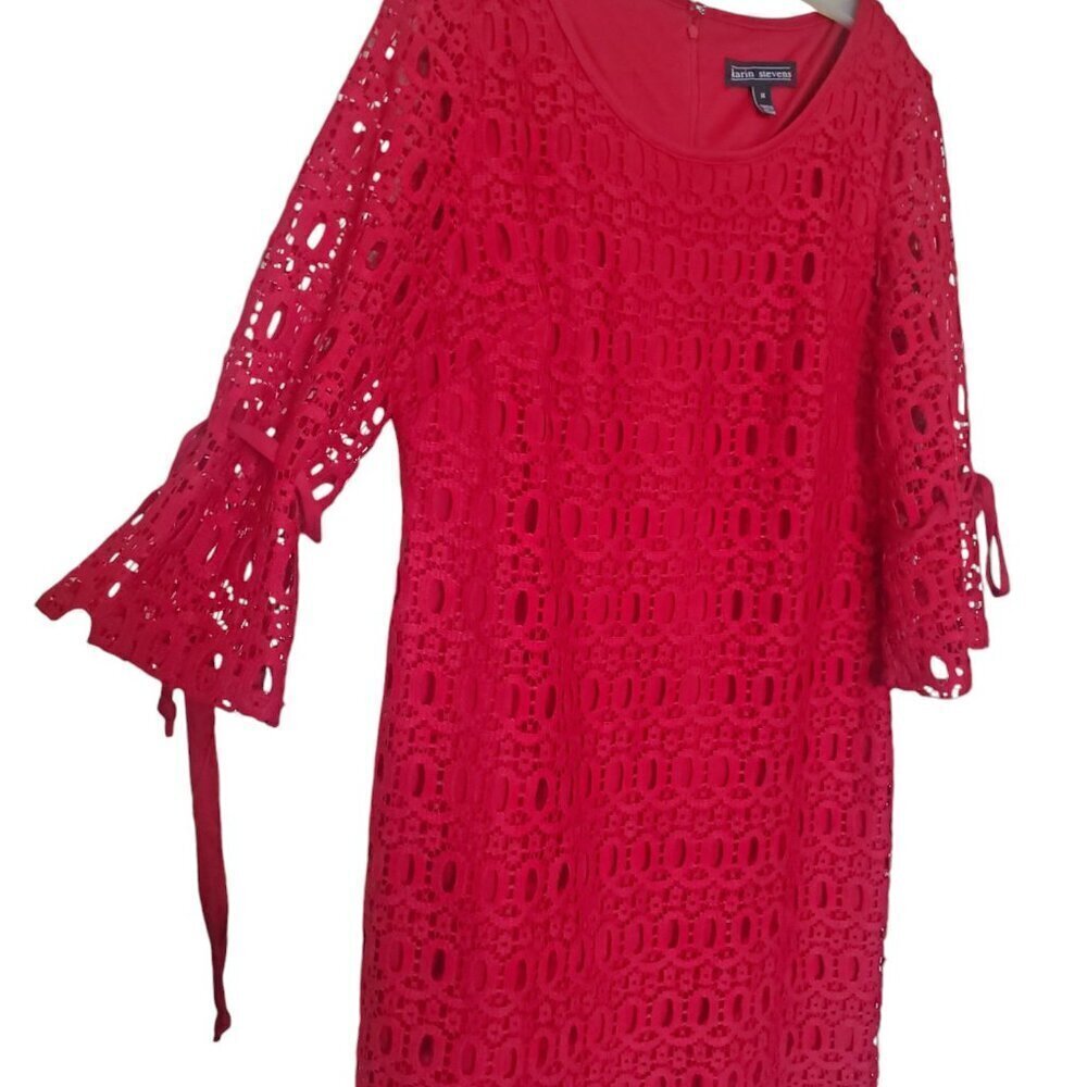 Karin Stevens Red Lace Crochet Dress Size 14 - Picture 3 of 15